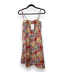 Camisa XL Boho Floral Strappy A-Line Mini Dress Multicolor Beach Vacation Casual